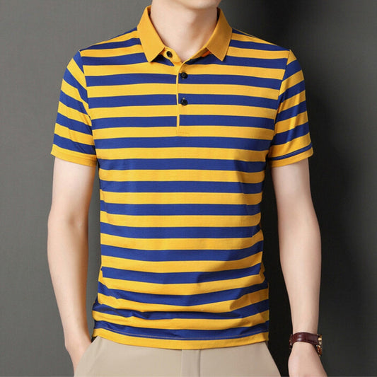 Men's polo – Slim fit – Soft knit – Short sleeves – Casual stripes