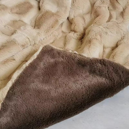 Plush Faux Fur Throw Blanket With Quilted Pattern