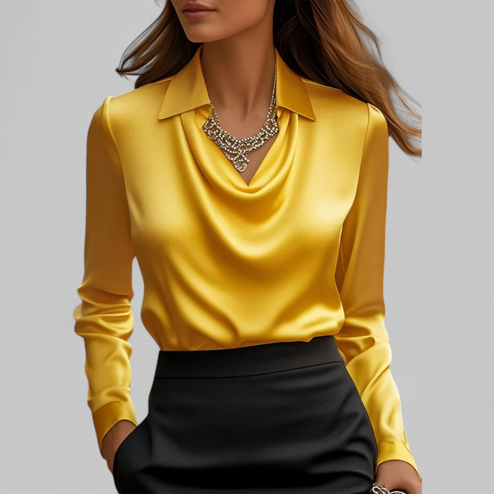 Claudia Draped Neck Blouse | Long Sleeve Regular Fit Blouse
