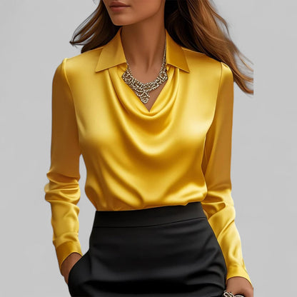 Claudia Draped Neck Blouse | Long Sleeve Regular Fit Blouse