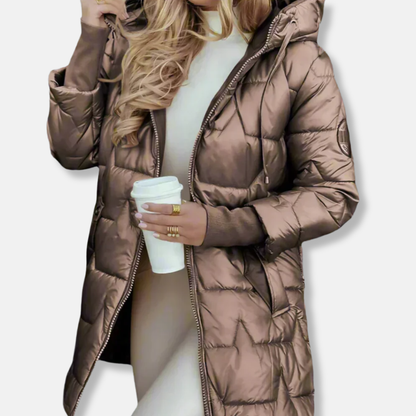 Alice Hooded Puffer Coat | Thigh-Length, Relaxed Fit Puffer Coat