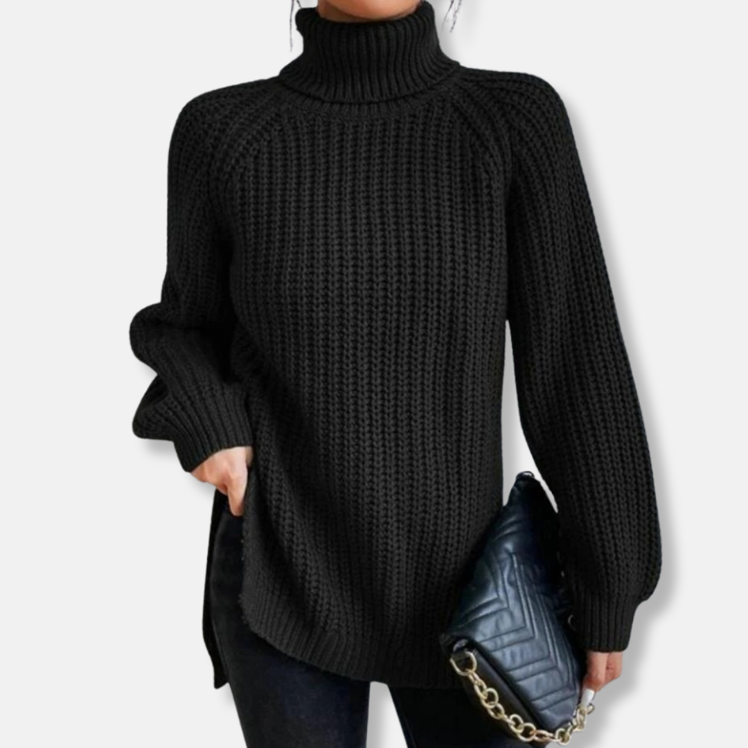 Jessica Wool Ribbed Turtleneck Sweater | Puff Shoulder Sweater