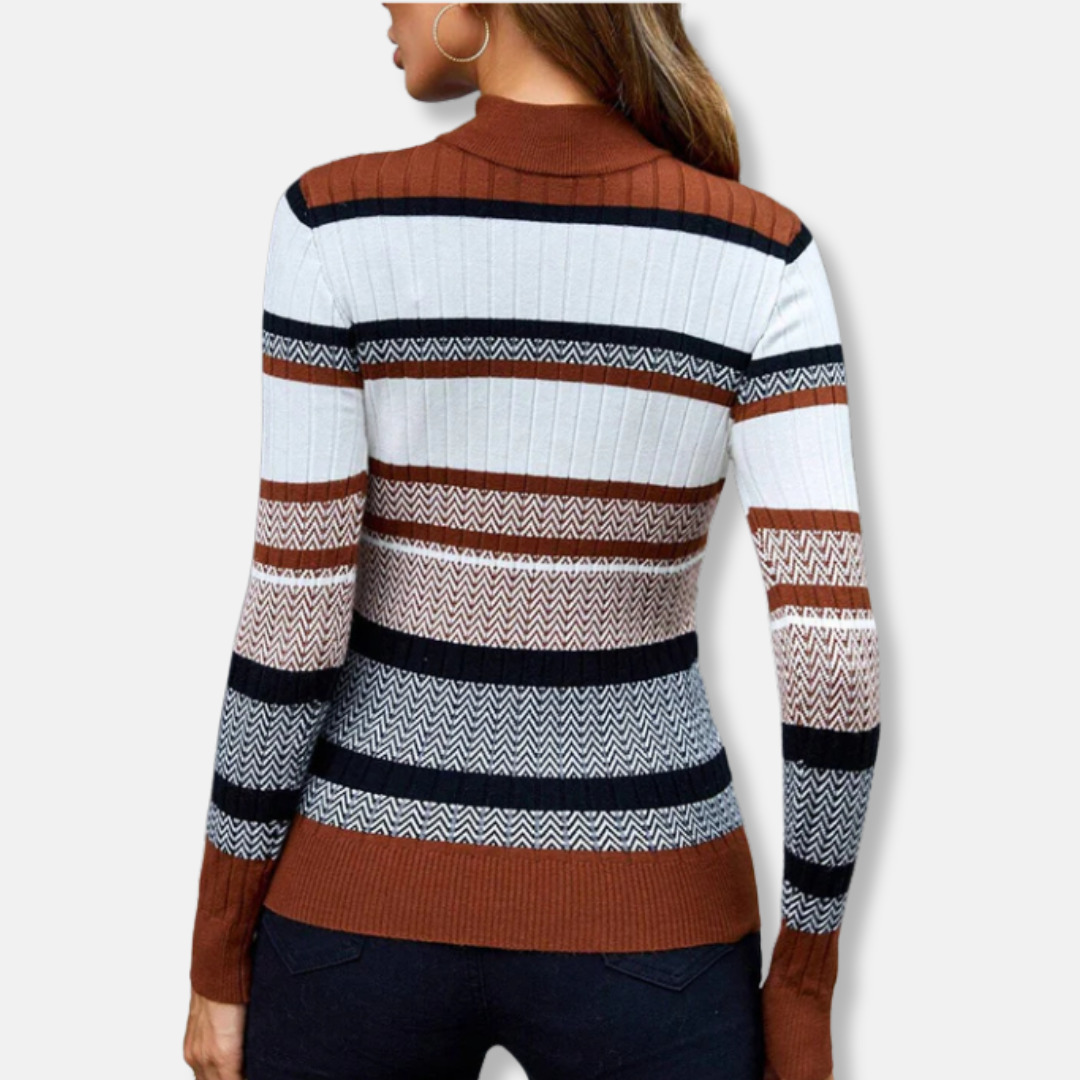 Elizabeth Cotton Slim Mock Neck Sweater | Striped Ribbed Sweater