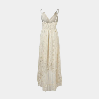 Women's midi dress – Fluid cut – Thin straps – Lightweight lace – Bohemian style