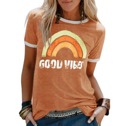 T-shirt femme – Coupe classique – Maille douce – Col rond – Imprimé graphique
