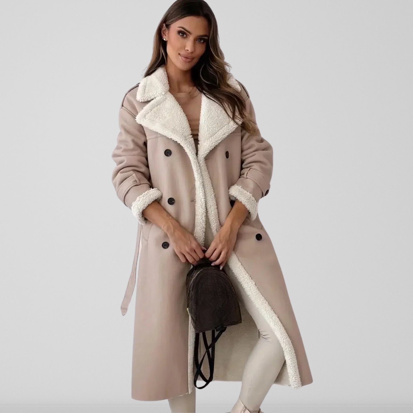 Women's Trench - Faux Leather - Oversized Cut - Ankle Length - Wide Lapel Collar
