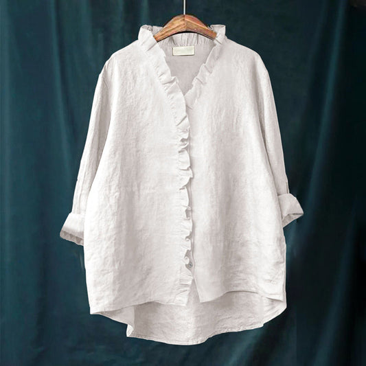 Blouse femme – Coupe oversize – Manches longues – Volants – Fibres naturelles respirantes