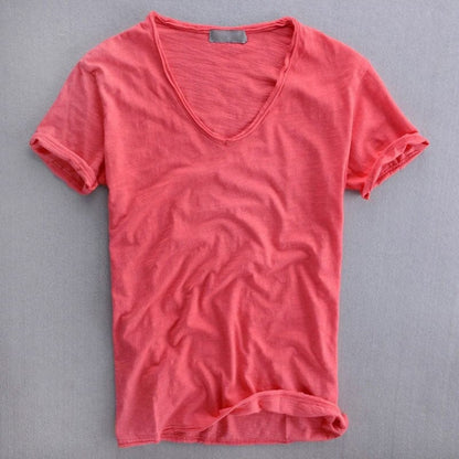 Men's T-shirt – Natural fibers – V-neck – Soft knit – Regular fit – Short sleeves