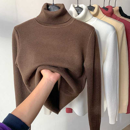 Pull à col roulé pour femme avec intérieur en velours épais