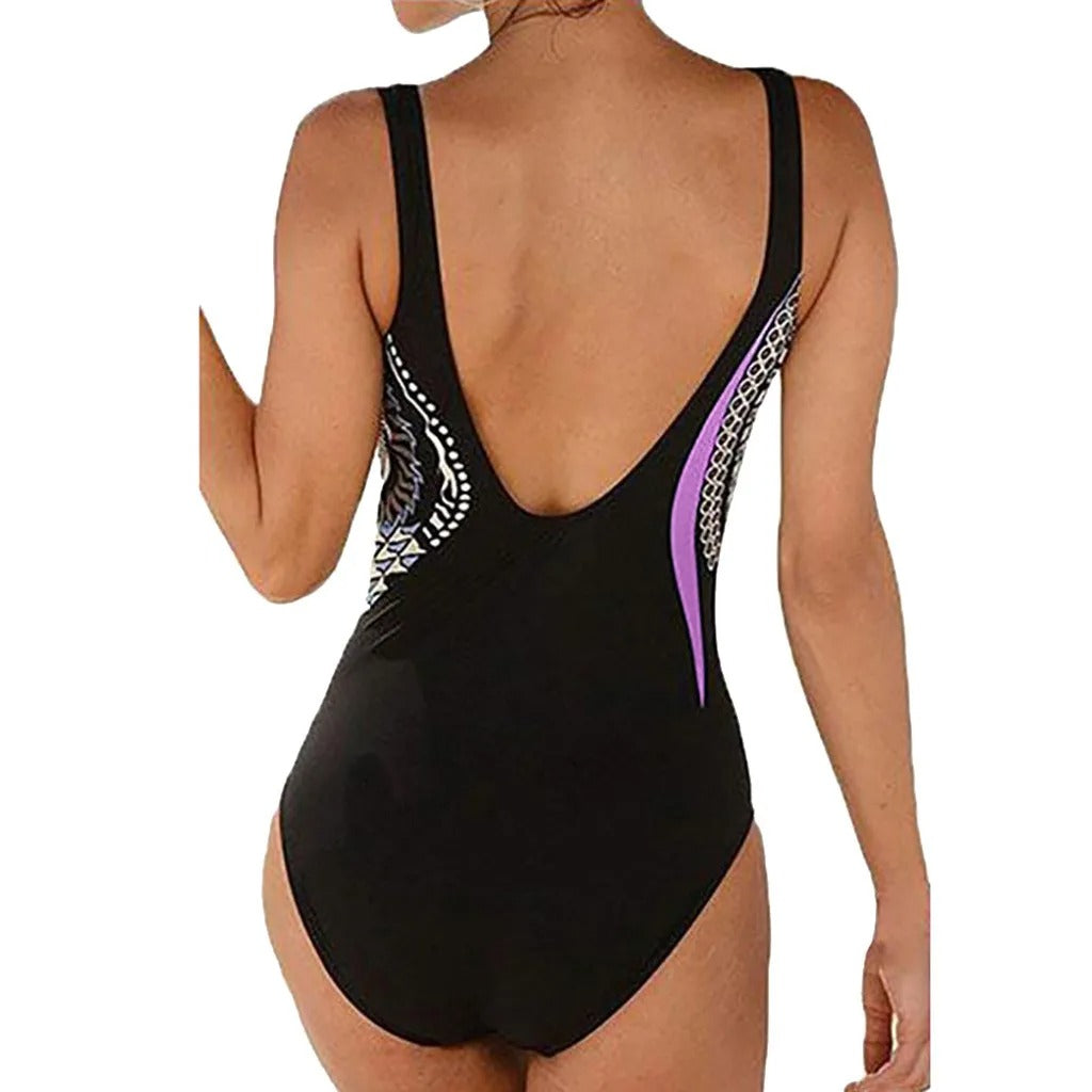 Women's one-piece swimsuit – Graphic print – High cut – Optimal support