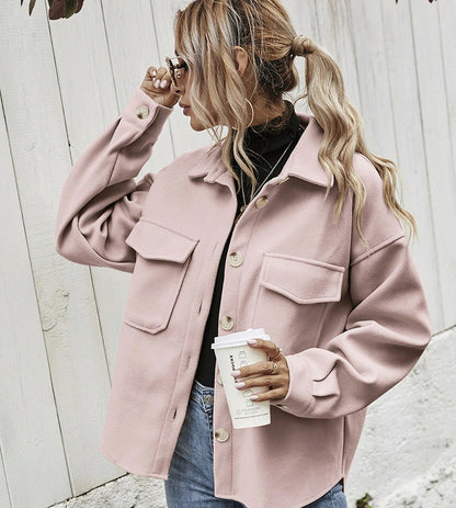 Veste femme oversize – Mélange de laine – Boutonnage frontal – Grandes poches poitrine
