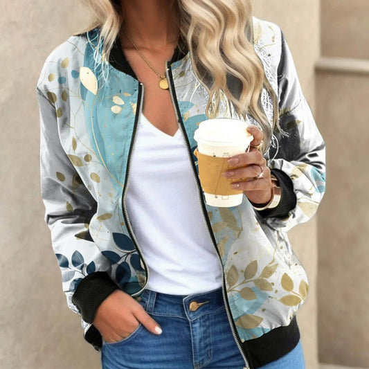 Blouson femme – Coupe bomber classique – Motif botanique – Tissu respirant léger