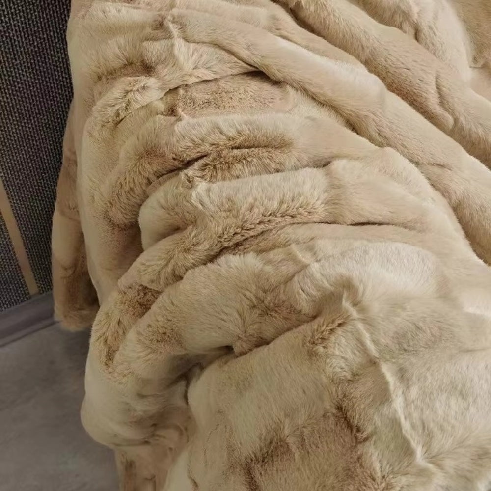 Plush Faux Fur Throw Blanket With Quilted Pattern