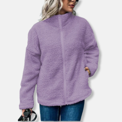 Women's fleece jacket – Oversized cut – Stand-up collar – Full-zip closure