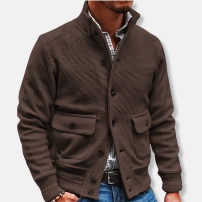 Men's jacket – Slim fit – Stand-up collar – Flap pockets – Elegant textured fabric