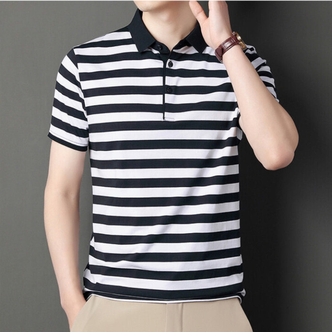 Men's polo – Slim fit – Soft knit – Short sleeves – Casual stripes