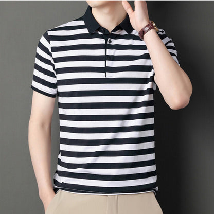 Men's polo – Slim fit – Soft knit – Short sleeves – Casual stripes