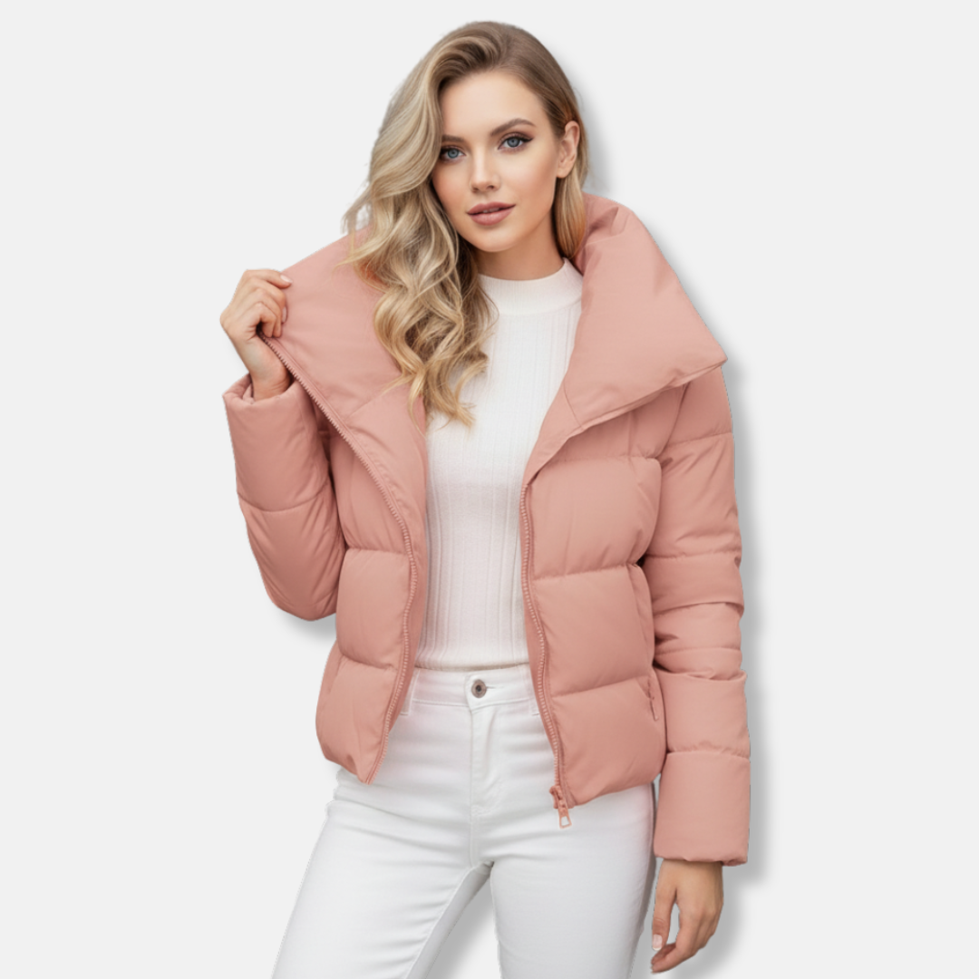 Women's Quilted Jacket - Woven Fabric - Stand Collar - Cropped Fit