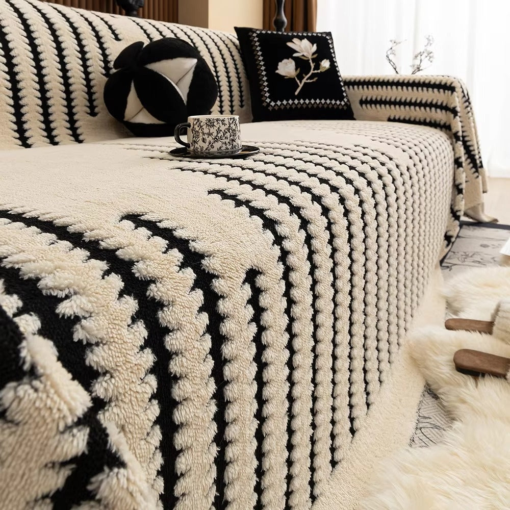 Tufted Chenille Tassel-Trim Sofa Cover