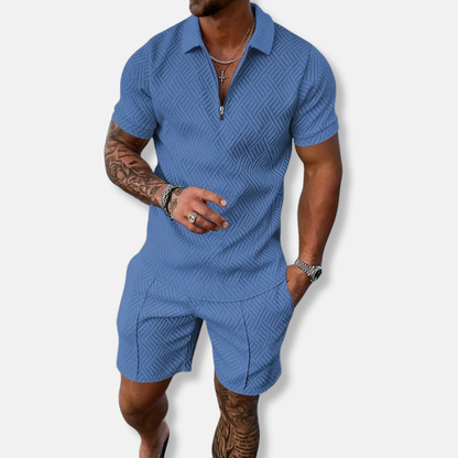 Men's Polo and Short Set – Slim Fit – Breathable Fabric – Zippered Closure – Contrasting Finish