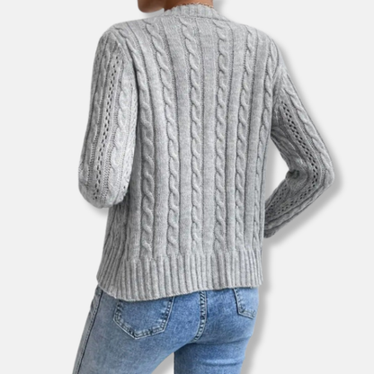 Elizabeth Relaxed Fit Cardigan | Cable Knit, Ribbed Trim Cardigan