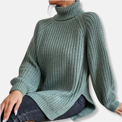 Jessica Wool Ribbed Turtleneck Sweater | Puff Shoulder Sweater