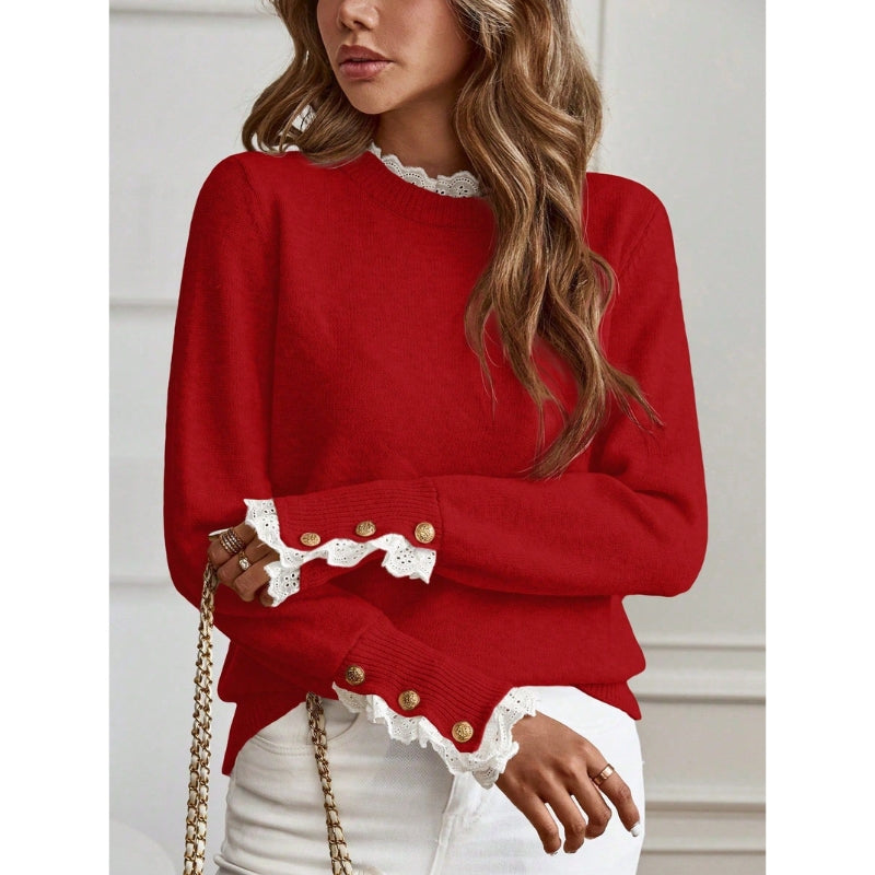 Ruby Relaxed Fit Knitted Sweater | Lace Trim Knitted Sweater