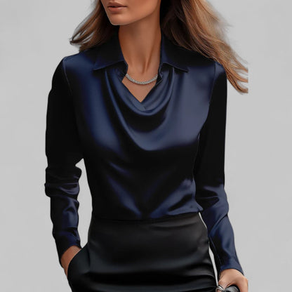 Claudia Draped Neck Blouse | Long Sleeve Regular Fit Blouse