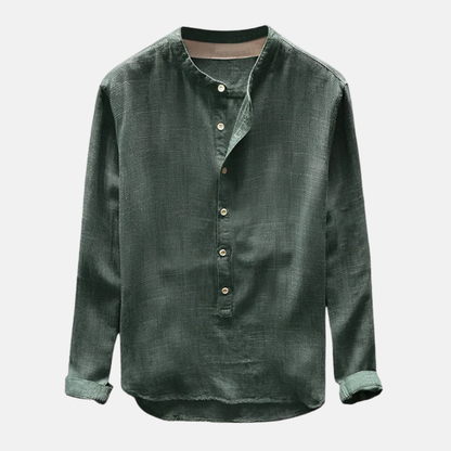 Carlo Linen Relaxed Fit Mao Collar Shirt | Long Sleeve Shirt