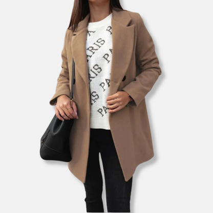 Anna Wool Straight Fit Coat | Notched Lapel, Button Front Coat