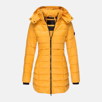 Quilted coat for women - Slim fit - Mid-thigh length - Hood