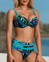 Women's bikini – Slim fit – Twisted top – High waist – Foliage print
