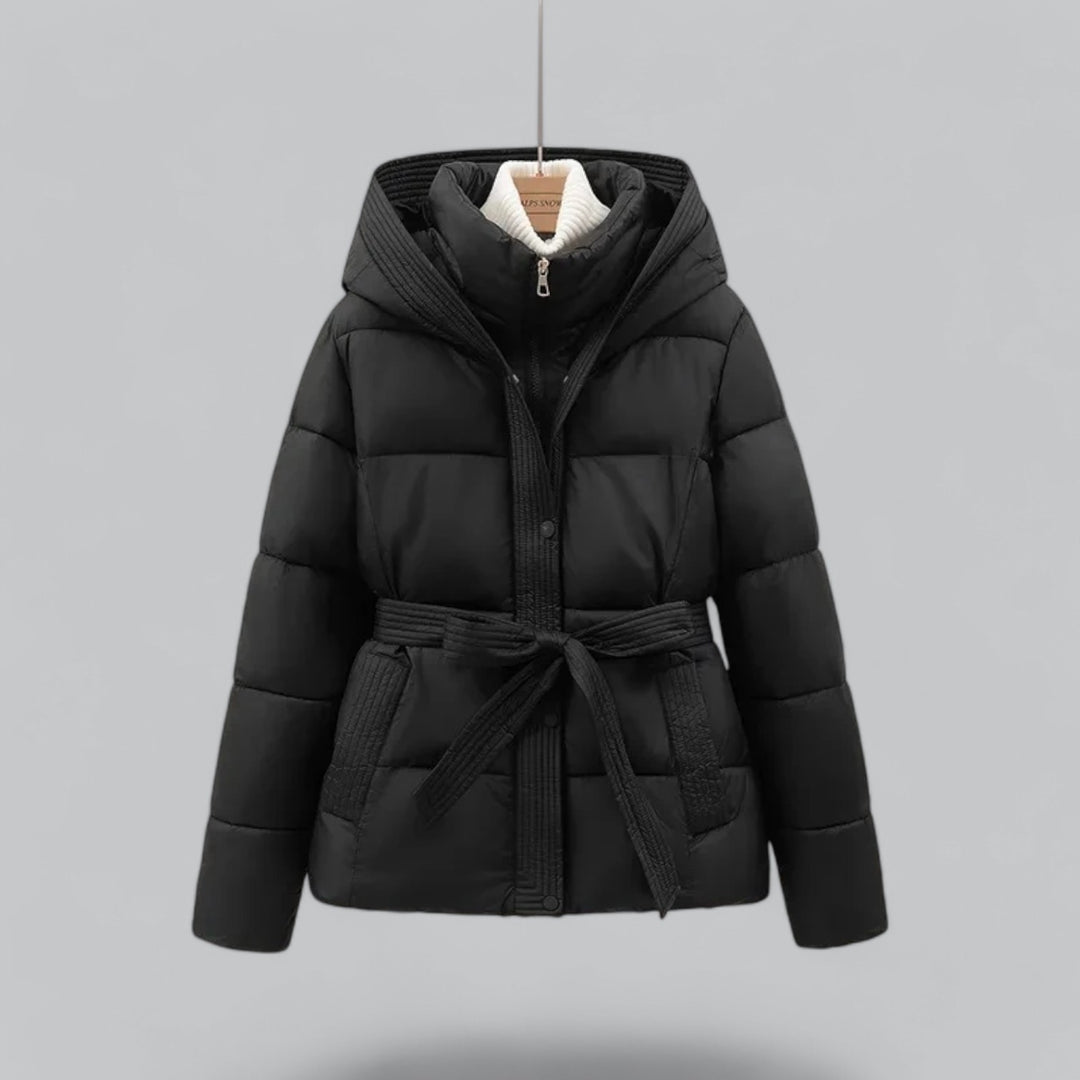 Caterina Fitted Puffer Jacket | Hooded Belted Puffer Jacket