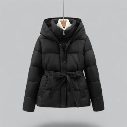Caterina Fitted Puffer Jacket | Hooded Belted Puffer Jacket