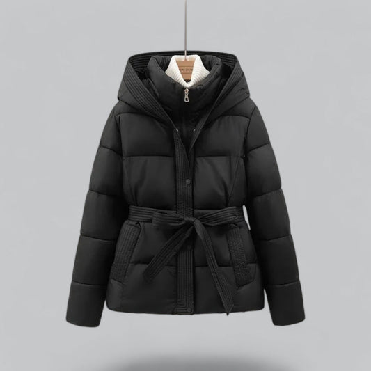 Caterina Fitted Puffer Jacket | Hooded Belted Puffer Jacket
