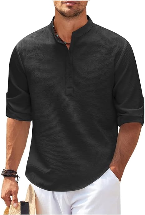 Men's casual shirt – Loose fit – Mandarin collar – Soft breathable fabric