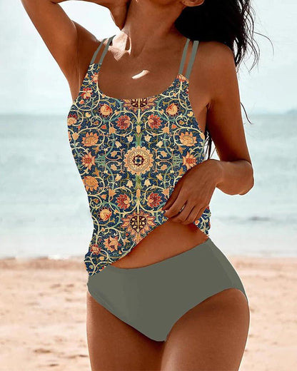 Maillot de bain tankini femme – Imprimé élégant – Bretelles fines – Coupe fluide