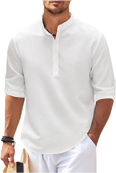 Men's casual shirt – Loose fit – Mandarin collar – Soft breathable fabric