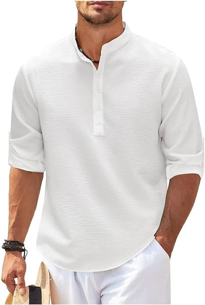 Men's casual shirt – Loose fit – Mandarin collar – Soft breathable fabric