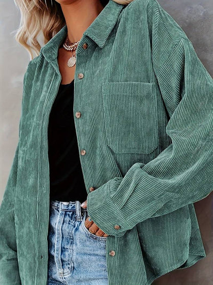 Chemise femme oversize – Tissu côtelé doux – Manches longues – Style décontracté