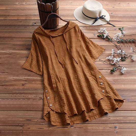 Women's T-shirt – Loose fit – Elbow-length sleeves – Button detail – Breathable fabric