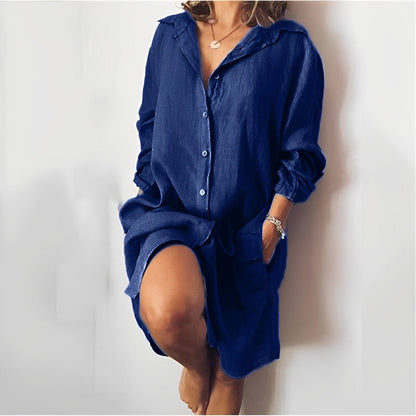 Women's blouse – Relaxed fit – Natural fibers – Long sleeves – Mid-thigh length