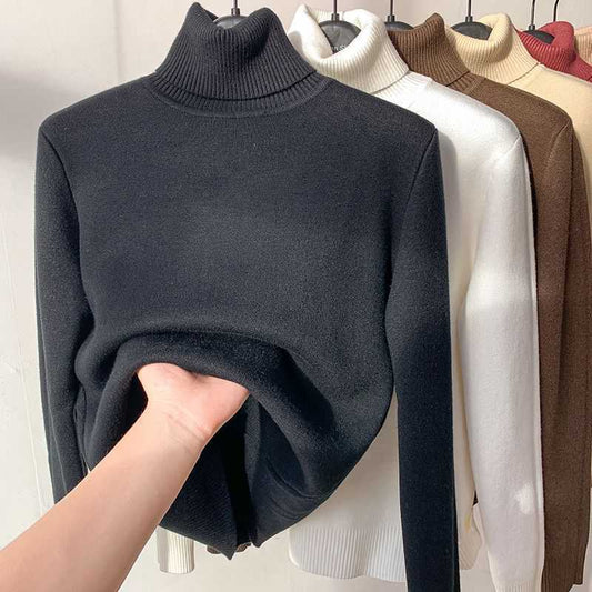 Pull à col roulé pour femme avec intérieur en velours épais