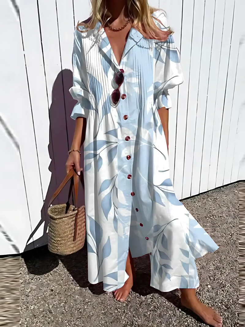 Women's long dress – Relaxed fit – Breathable fabric – Retro print