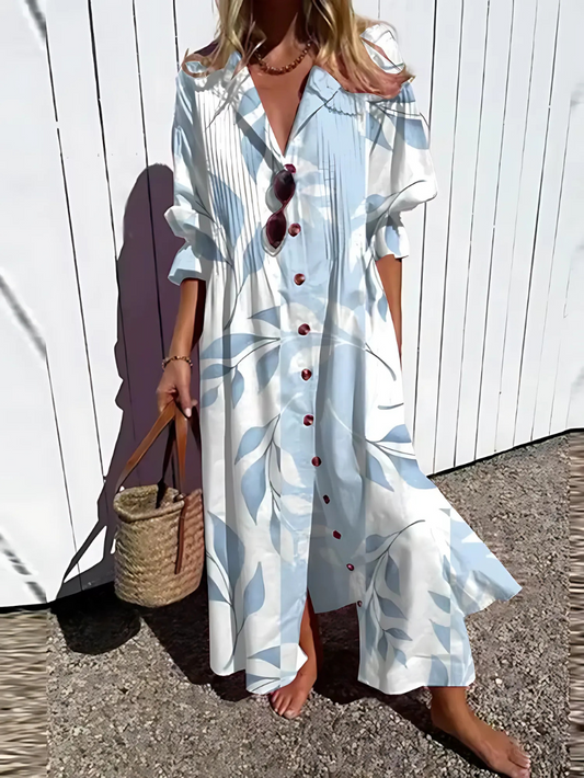 Women's long dress – Relaxed fit – Breathable fabric – Retro print