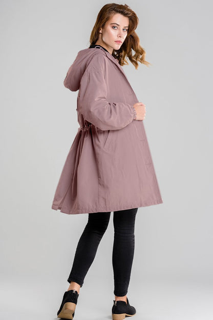 Angela A-Line Hooded Coat | Button Front Pockets Hooded Coat