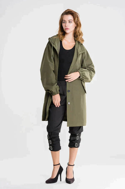 Veste imperméable femme – Coupe ample – Capuche ajustable – Boutonnage – Poches