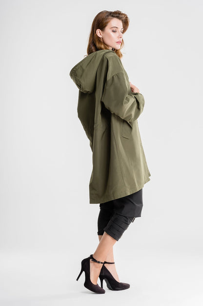 Angela A-Line Hooded Coat | Button Front Pockets Hooded Coat