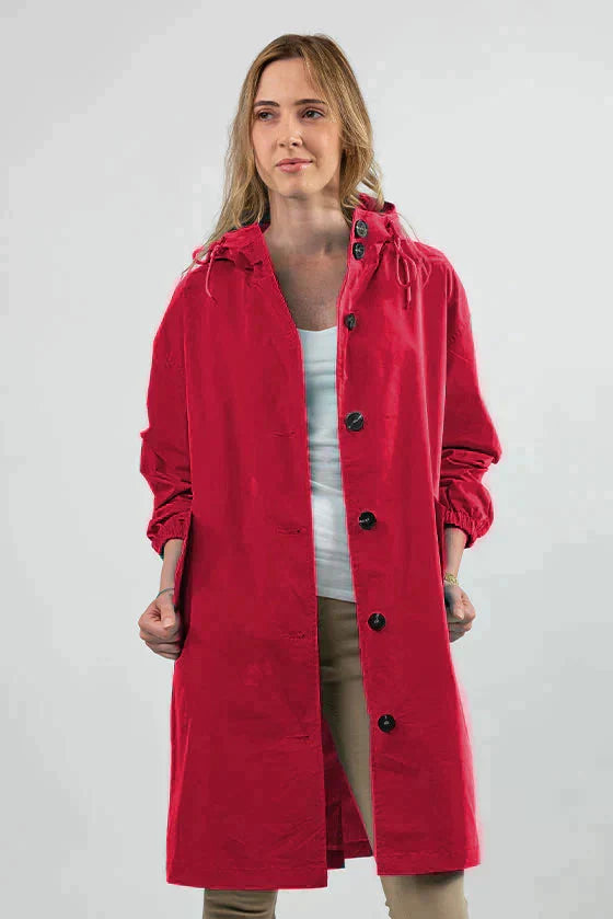 Angela A-Line Hooded Coat | Button Front Pockets Hooded Coat