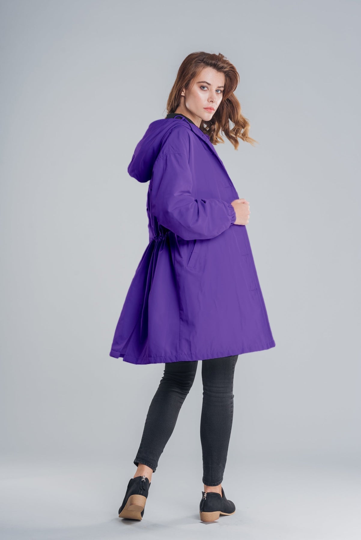 Angela A-Line Hooded Coat | Button Front Pockets Hooded Coat